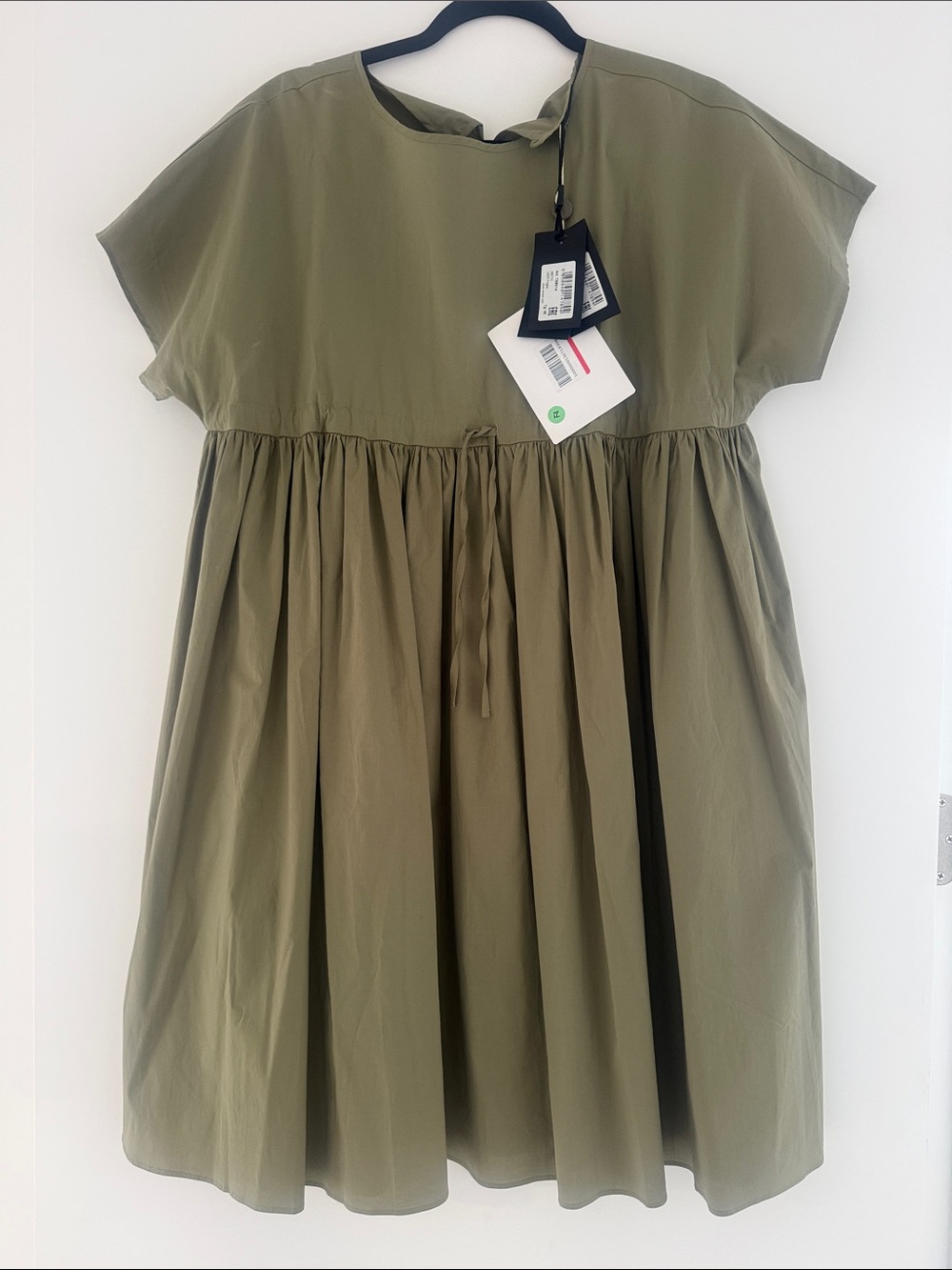 Twin-Set Olive Green Mini Dress with Gathered Waist